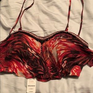 Bebe fringe trim flounce bra top